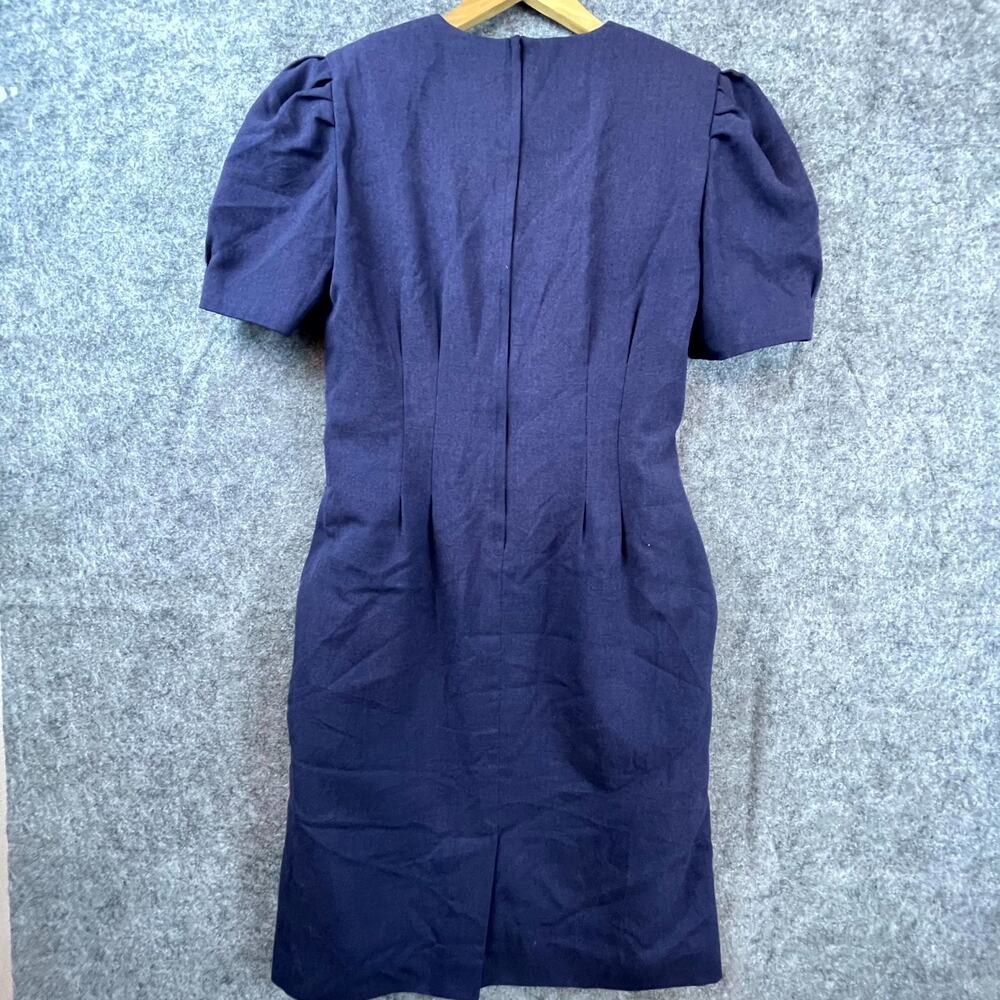Vintage Angelica Dress Womens 10 Blue Button Front 80s Career Chic Retro - Picture 2 of 6